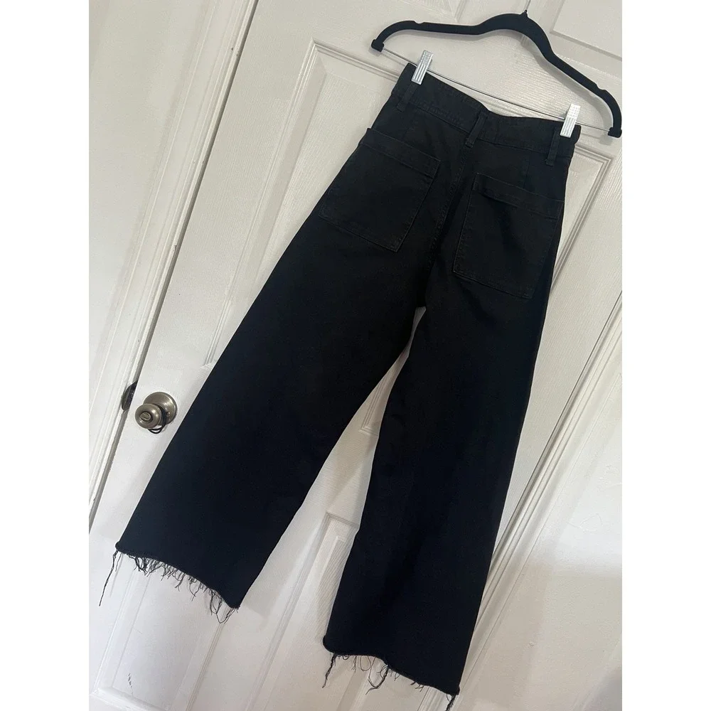Zara Wide Leg Crop‎ Jeans Size 4 Black High Rise Minimalist Quiet Luxury Chic